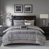 Madison Park Luxury Comforter Set-Traditional Jacquard Design All Season Down Alternative Bedding, Matching Bedskirt, Decorative Pillows, Queen(90″x90″), Ava, Pieced Taupe 7 Piece(Striped Grey/Taupe)