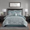 Madison Park Odette Cozy Comforter Set Jacquard Damask Medallion Design – Modern All Season, Down Alternative Bedding, Shams, Decorative Pillows, King(104 in x 92 in), Silver 8 Piece(Aqua/Grey)