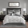 Madison Park Odette Cozy Comforter Set Jacquard Damask Medallion Design – Modern All Season, Down Alternative Bedding, Shams, Decorative Pillows, King(104 in x 92 in), Silver 8 Piece(Silver/Grey)