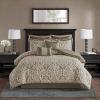 Madison Park Odette Cozy Comforter Set Jacquard Damask Medallion Design – Modern All Season, Down Alternative Bedding, Shams, Decorative Pillows, King(104 in x 92 in), Silver 8 Piece(Tan/Ivory)
