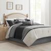 Madison Park Palisades Comforter Set Modern Faux Suede Pieced Stripe Design, All Season Down Alternative Cozy Bedding with Matching Shams, Decorative Pillows, King(104″x92″), Black 7 Piece(Black 7pcs)