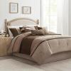 Madison Park Palisades Comforter Set Modern Faux Suede Pieced Stripe Design, All Season Down Alternative Cozy Bedding with Matching Shams, Decorative Pillows, King(104″x92″), Black 7 Piece(Brown 7pcs)