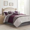 Madison Park Palisades Comforter Set Modern Faux Suede Pieced Stripe Design, All Season Down Alternative Cozy Bedding with Matching Shams, Decorative Pillows, King(104″x92″), Black 7 Piece(Purple 7pcs)