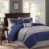 Madison Park Palmer Comforter Set-Luxury Faux Suede Design, Striped Accent, All Season Down Alternative Bedding, Matching Shams, Decorative Pillow, Bed Skirt, Queen (90 in x 90 in), Red 7 Piece(Blue)