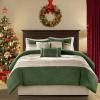 Madison Park Palmer Comforter Set-Luxury Faux Suede Design, Striped Accent, All Season Down Alternative Bedding, Matching Shams, Decorative Pillow, Bed Skirt, Queen (90 in x 90 in), Red 7 Piece(Green)