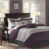 Madison Park Palmer Comforter Set-Luxury Faux Suede Design, Striped Accent, All Season Down Alternative Bedding, Matching Shams, Decorative Pillow, Bed Skirt, Queen (90 in x 90 in), Red 7 Piece(Purple)