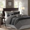 Madison Park Palmer Comforter Set-Luxury Faux Suede Design, Striped Accent, All Season Down Alternative Bedding, Matching Shams, Decorative Pillow, Bed Skirt, Queen (90 in x 90 in), Red 7 Piece(Black)