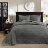 Madison Park Quebec Queen Size Quilt Bedding Set – Ivory , Damask – 3 Piece Bedding Quilt Coverlets – Ultra Soft Microfiber Bed Quilts Quilted Coverlet(Dark Grey)