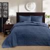 Madison Park Quebec Queen Size Quilt Bedding Set – Ivory , Damask – 3 Piece Bedding Quilt Coverlets – Ultra Soft Microfiber Bed Quilts Quilted Coverlet(Navy)
