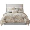 Madison Park Queen Comforter Set, Abstract Print with Luxurious Texture, Fluffy Queen Bedding Sets, All Season Down Alternative Cotton Blend Queen Bed Set with Bedskirt & Décor Pillows, Gray 7 Piece(California King)