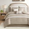 Madison Park Queen Comforter Set, Farmhouse Queen Comforter, Lace & Pintuck Design, Down Alternative, All Season Bedding Set, Bed Skirt, Shams & Decor Pillows, Lacey, Queen, Grey 7 Piece(Taupe)