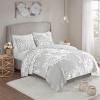 Madison Park Queen Duvet Cover Set Floral Chenille Tufted Cotton Duvet Cover for Queen Size Bed, Soft & Lightweight Queen Bedding Cover with Shams, Veronica, Full/Queen Grey/White 3 Piece(Warm Grey/White)