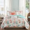 Madison Park Quilt Set Cottage Coastal Design, Starfish Print – All Season, Coverlet Bedspread Lightweight Bedding Layer, Shams, Toss Pillows, Full/Queen(90″x90″), Bayside Blue/Ivory 6 Piece(Coral Multi)