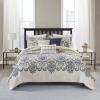 Madison Park Quilt Traditional Damask Design All Season, Lightweight Coverlet Bedspread Bedding Set, Matching Shams, Pillows, Full/Queen(90″x90″), Navy/White 6 Piece(Navy Blue)