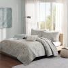 Madison Park Quilt Traditional Damask Design All Season, Lightweight Coverlet Bedspread Bedding Set, Matching Shams, Pillows, Full/Queen(90″x90″), Navy/White 6 Piece(Blue)