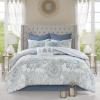 Madison Park Season Set, Matching Bed Skirt, Decorative-Pillows, Queen(90″x90″), Isla, Floral Medallion Blue 8 Piece(Blue)