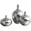 Madison Park Signature Ansen Ceramic Handmade Vase Set Home Décor – Metallic Accent Living Room Decoration Ideal for Shelf, Side Table, Mantle Ornaments, Multi Size, Bronze 3 Piece(Silver)