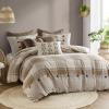 Madison Park Signature Cozy Comforter Set – All Season Bedding Combo Filled Insert and Removable Duvet Cover, Shams, Decorative Pillows, Plaid Brown/Black King (110 in x 96 in) 10 Piece(Neutral)