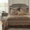 Madison Park Traditional Damask Design All Season, Lightweight Coverlet Bedspread Bedding Set, Matching Shams, Pillows, (102″x118″), Bellagio, Jacquard Grey, 5 Piece(Brown/Gold)