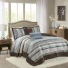 Madison Park Traditional Damask Design All Season, Lightweight Coverlet Bedspread Bedding Set, Matching Shams, Pillows, (102″x118″), Bellagio, Jacquard Grey, 5 Piece(Blue/Brown)