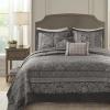 Madison Park Traditional Damask Design All Season, Lightweight Coverlet Bedspread Bedding Set, Matching Shams, Pillows, (102″x118″), Bellagio, Jacquard Grey, 5 Piece(Grey)