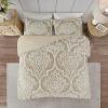 Madison Park Tufted Chenille 100% Cotton Duvet- Modern Luxe All Season Comforter Cover Bed Set with Matching Shams, Full/Queen(90″x90″), Palm Leaf Off White 3 Piece(Viola  Damsk Taupe)