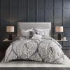 Madison Park Vienna Cotton Poly Blend Duvet Set – Classic Traditional Design, Cozy All Season Comforter Cover, Matching Shams, Decorative Pillows Vienna, Full/Queen(90″x90″), Indigo 6 Piece(Grey/White)