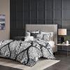 Madison Park Vienna Cotton Poly Blend Duvet Set – Classic Traditional Design, Cozy All Season Comforter Cover, Matching Shams, Decorative Pillows Vienna, Full/Queen(90″x90″), Indigo 6 Piece(Black/White)