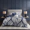 Madison Park Vienna Cotton Poly Blend Duvet Set – Classic Traditional Design, Cozy All Season Comforter Cover, Matching Shams, Decorative Pillows Vienna, Full/Queen(90″x90″), Indigo 6 Piece(Indigo/White)