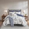 Madison Park Zennia Farmhouse Comforter Set with Throw-Blanket, Floral Print on Seersucker Textures, All Season Bedding, Matching Shams, Toss Pillows, King/Cal King(104″x92″), Blue 7 Piece(Zennia Blue)