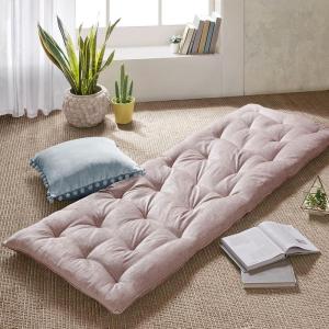 Intelligent Design Edelia Foldable Poly Chenille Light Weight Lounge Floor Pillow Cushion Tufted Seat for Meditation, Game Playing, Yoga, Reading with Travel Wrap, 74×27, Ivory(Blush)