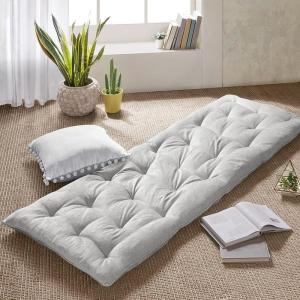 Intelligent Design Edelia Foldable Poly Chenille Light Weight Lounge Floor Pillow Cushion Tufted Seat for Meditation, Game Playing, Yoga, Reading with Travel Wrap, 74×27, Ivory(Gray)