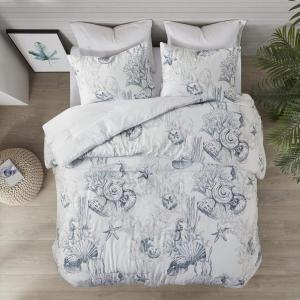 Madison Park 100% Cotton Comforter Set – Coastal Coral, Starfish Design All Season Down Alternative Cozy Bedding with Matching Shams, Decorative Pillow, Queen(90″x90″), Blue, Cape Cod Navy 7pcs(Seabed Blue 3 Pcs)