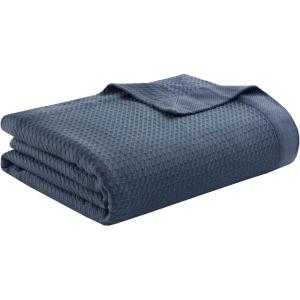 Madison Park 100% Egyptian Cotton Lightweight Summer Blanket, Breathable Waffle Knit Design, Soft Cozy All-Season Throw for Bed, Couch or Sofa, Sage Green Full/Queen Size (90″x90″)(Blue)