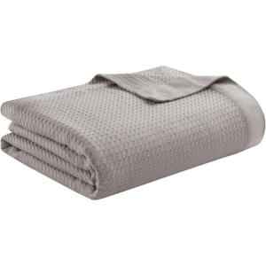 Madison Park 100% Egyptian Cotton Lightweight Summer Blanket, Breathable Waffle Knit Design, Soft Cozy All-Season Throw for Bed, Couch or Sofa, Sage Green Full/Queen Size (90″x90″)(Grey)