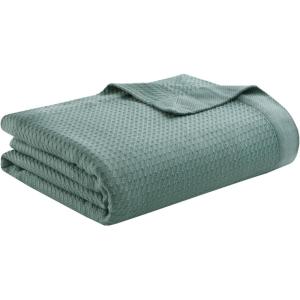 Madison Park 100% Egyptian Cotton Lightweight Summer Blanket, Breathable Waffle Knit Design, Soft Cozy All-Season Throw for Bed, Couch or Sofa, Sage Green Full/Queen Size (90″x90″)(Teal)