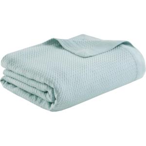 Madison Park 100% Egyptian Cotton Lightweight Summer Blanket, Breathable Waffle Knit Design, Soft Cozy All-Season Throw for Bed, Couch or Sofa, Sage Green Full/Queen Size (90″x90″)(Light Blue)