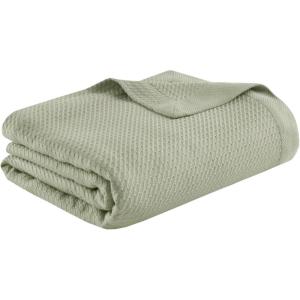 Madison Park 100% Egyptian Cotton Lightweight Summer Blanket, Breathable Waffle Knit Design, Soft Cozy All-Season Throw for Bed, Couch or Sofa, Sage Green Full/Queen Size (90″x90″)(Sage Green)