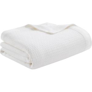 Madison Park 100% Egyptian Cotton Lightweight Summer Blanket, Breathable Waffle Knit Design, Soft Cozy All-Season Throw for Bed, Couch or Sofa, Sage Green Full/Queen Size (90″x90″)(White)