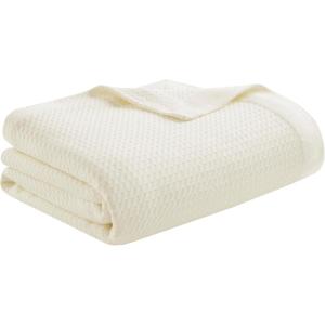 Madison Park 100% Egyptian Cotton Lightweight Summer Blanket, Breathable Waffle Knit Design, Soft Cozy All-Season Throw for Bed, Couch or Sofa, Sage Green Full/Queen Size (90″x90″)(Cream)