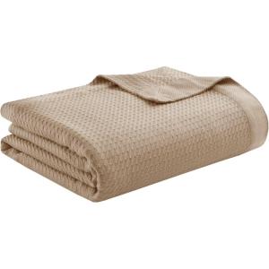 Madison Park 100% Egyptian Cotton Lightweight Summer Blanket, Breathable Waffle Knit Design, Soft Cozy All-Season Throw for Bed, Couch or Sofa, Sage Green Full/Queen Size (90″x90″)(Khaki)