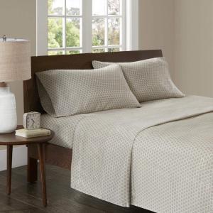 Madison Park 3M Microcell Bed Sheet Set Color Fast, Wrinkle and Stain Resistant, Soft Sheets with 16″ Deep Pocket All Season, Cozy Bedding-Set, Matching Pillow Case, Cal King, Grey, 4 Piece(Tan Print)