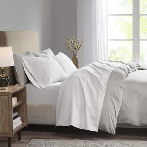 Madison Park 3M Microcell Bed Sheet Set Color Fast, Wrinkle and Stain Resistant, Soft Sheets with 16″ Deep Pocket All Season, Cozy Bedding-Set, Matching Pillow Case, Cal King, Grey, 4 Piece(White)