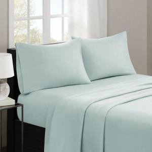Madison Park 3M Microcell Bed Sheet Set Color Fast, Wrinkle and Stain Resistant, Soft Sheets with 16″ Deep Pocket All Season, Cozy Bedding-Set, Matching Pillow Case, Cal King, Grey, 4 Piece(Seafoam)