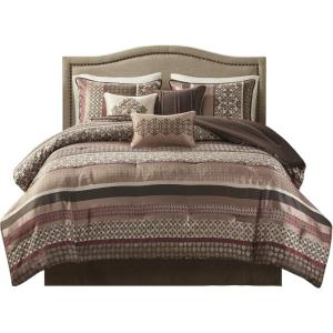 Madison Park Bellagio Cozy Comforter Set – Luxurious Jaquard Traditional Damask Design, All Season Down Alternative Bedding with Matching Shams, Decorative Pillow, Queen(90″x90″), Brown/Gold 7 Piece(Princeton Red)