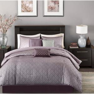 Madison Park Biloxi Jacquard Comforter Set – Modern Geometric Design, All Season Down Alternative Cozy Bedding with Matching, Shams, Decorative Pillow, Queen(90″x90″), Ombre Navy 7 Piece(Biloxi Purple)