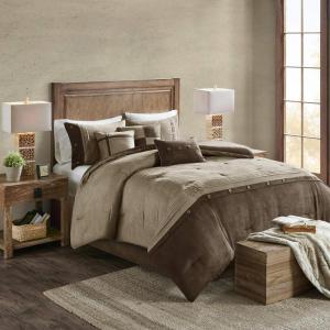 Madison Park Boone Cozy Comforter Set, Faux Suede, Deluxe Hotel Styling All Season Down Alternative Bedding Matching Shams, Decorative Pillow, Queen (90 in x 90 in), Rustic Brown 7 Piece(Brown 7pcs)