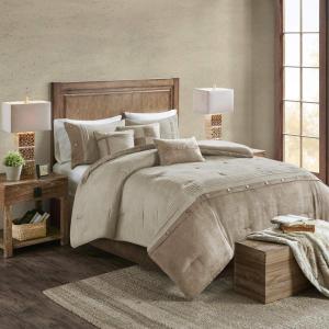 Madison Park Boone Cozy Comforter Set, Faux Suede, Deluxe Hotel Styling All Season Down Alternative Bedding Matching Shams, Decorative Pillow, Queen (90 in x 90 in), Rustic Brown 7 Piece(Tan 7pcs)