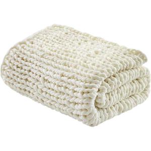 Madison Park Casual Acrylic Chunky Twice Knit Throw with Charcoal MP50-7315(Ivory)