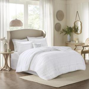Madison Park Celeste Comforter Set-Textured Luxury Design All Season Down Alternative Bedding, Matching Sham, Decorative Pillows, Queen(90″x90″), White 5 Piece(White 5pcs)